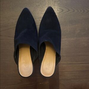 Splendid Black Suede Mule Heels Size 8 Pointed Toe Slip On 3” Block Heel